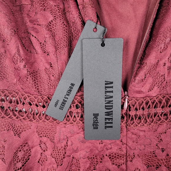 NWT Med Allandwell Lace Dip Floral Wine Red Hem Burgundy Feminine Whimsical - Picture 6 of 11
